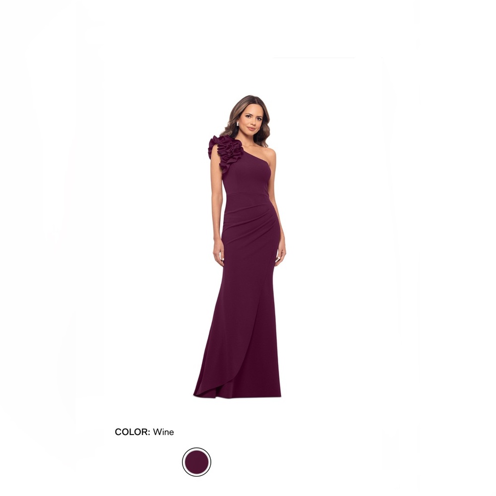 XSCAPE Gown with supportive shape and ruffled shoulder. WORN ONCE!